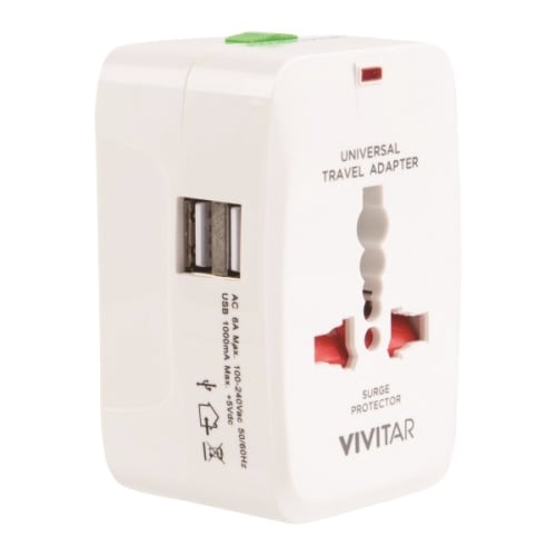 Vivitar World Travel Adapter with USB, White